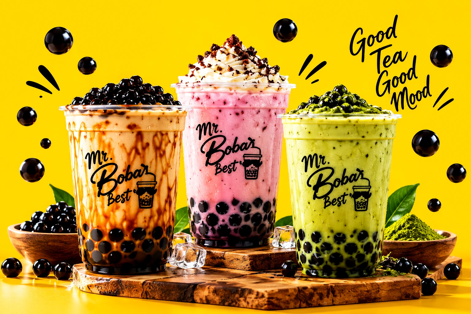 A selection of Mr. Boba Best bubble tea drinks